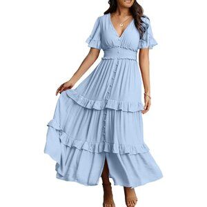 Elegant Women's Boho V Neck Long Sleeve Maxi Dress - Perfect for Summer Weddings